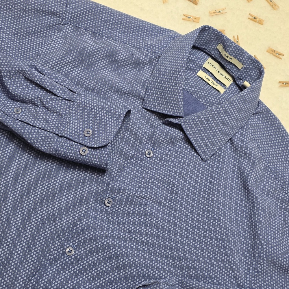 Lucky Brand Men's Long Sleeve Shirt Size M Blue Slim Fit Button Up 4 Way Stretch
